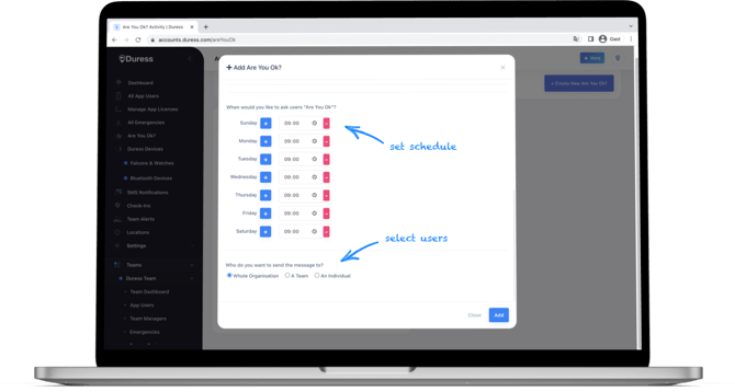 Set schedule left up select users left down