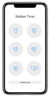 Welfare timer home screen, with times
